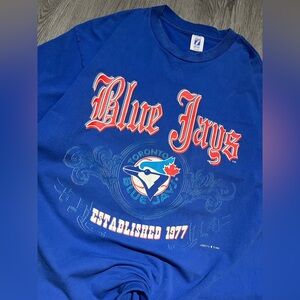 1993 Logo7 vintage 90s Toronto Blue Jays MLB baseball graphic big logo T-shirt